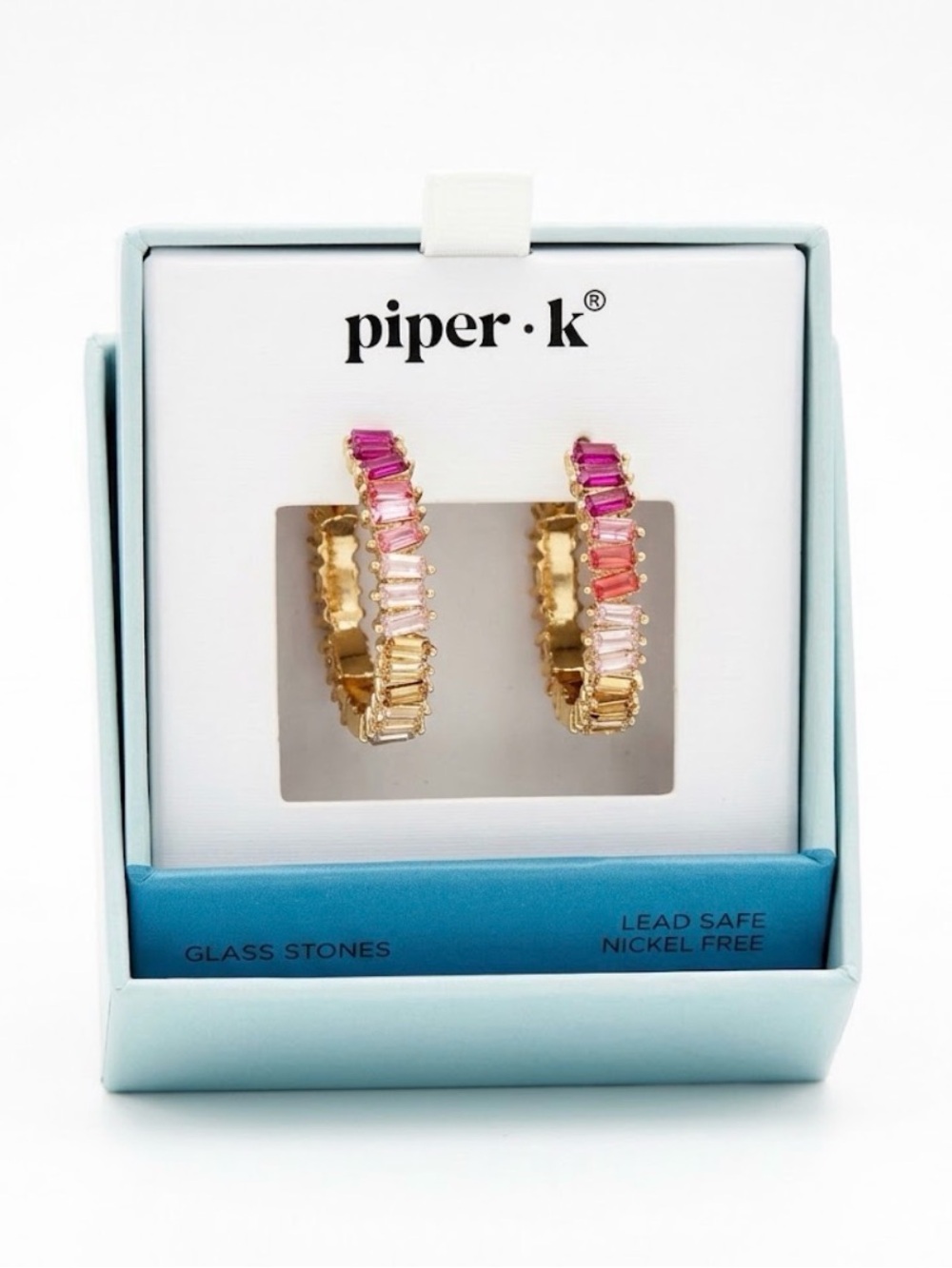 NWT ⚜️💖⚜️ Piper K Pink Ombré Glass Stones Hoop Earrings